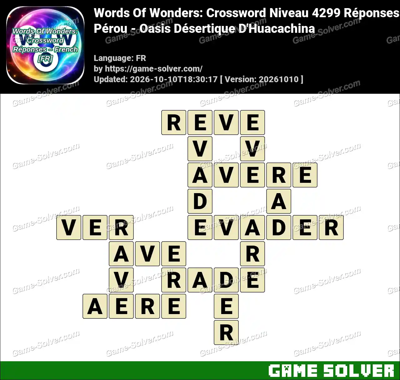 Words Of Wonders: Crossword Niveau 4299 Réponses – Pérou – Oasis Désertique D’Huacachina